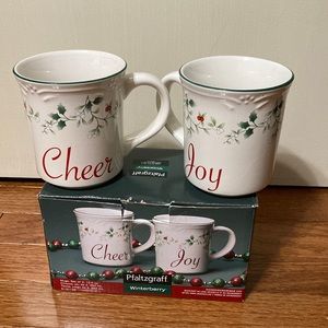 Pfaltzgraff Winterberry CHEER & JOY Mugs Christmas Winter Holiday